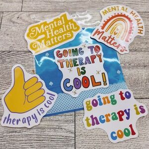 Mental Health Matters Stickers - 5pcs - Therapy is Cool Thumbs Up - Die Cut 2.5"